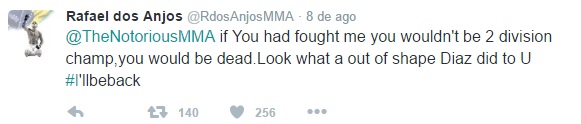 Tweet de Rafael dos Anjos em resposta a Conor McGregor (Foto: Twitter @RdosAnjosMMA)