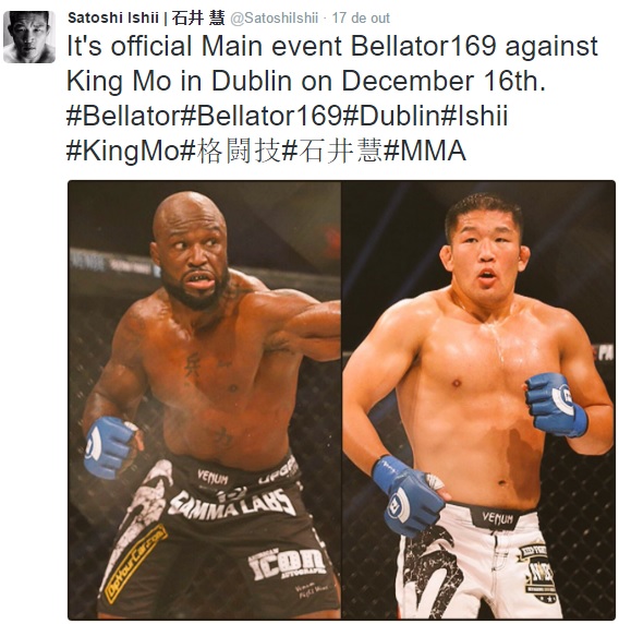 Confirmação do main event do Bellator 169 por Satoshi Ishii (Foto: Twitter @SatoshiIshii)