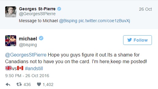 Resposta de Michael Bisping para Georges St. Pierre (Foto: Twitter @Bisping)