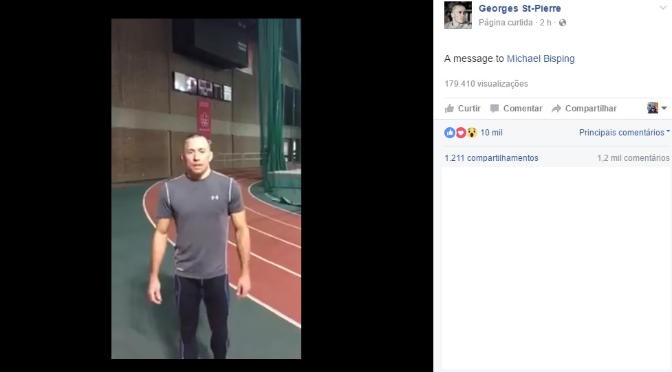 Screenshot do vídeo postado por GSP em seu Facebook oficial, que poderá ser assistido no link postado na página. (Foto: Facebook @GeorgesStPierre)