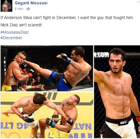 "Se o Anderson Silva não pode lutar em Dezembro, quero o cara que lutou contra ele. Nick Diaz não tem medo!" - Gegard Mousasi (Foto: Facebook - Gegard Mousasi Official Page)