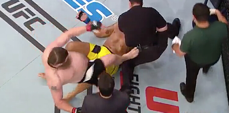 Momento onde Roy Nelson chuta John McCarthy após vencer Antonio Silva (Foto: MMA Weekly)