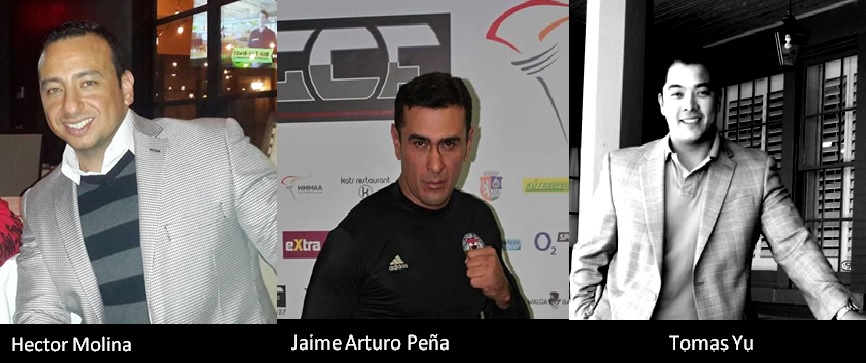 Peças chave nesta parceria: Hector Molina, Jaime Peña e o presidente da Divisão Pan-Americana da WMMAA, Tomas Yu (Foto: MMA Uno Mexico)